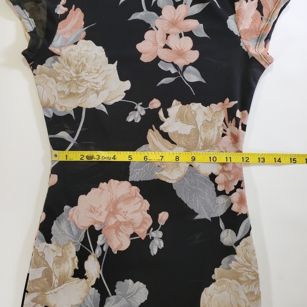 2231 * A3 Design Mesh Floral Bodycon Midi Dress Black Size S Vintage - Picture 7 of 8